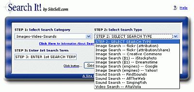 Select Search Category screen