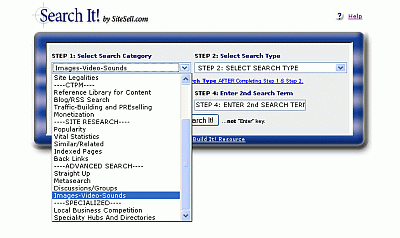 Select Search Category screen